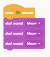 three blocks labeled "start sound Meow", one after the other